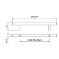 Dimensions drawing 1 — Handle Style 321 T-Bar Ø12mm — Satin Chrome