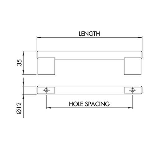 Dimensions drawing 2 — Handle Style 323 — Brushed Nickel