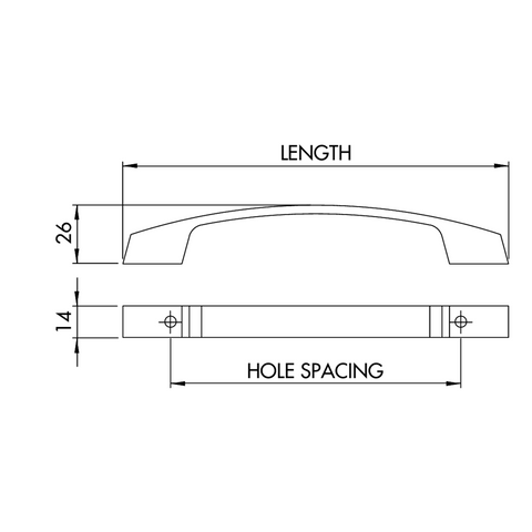 Dimensions drawing 1 — Handle Style 330 | 96mm, 128mm, 160mm, 224mm o-o