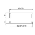 Dimensions drawing 1 — Handle Style 343 | 12mm Wide Flat D