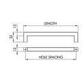 Dimensions drawing 1 — Cabinet Handle — 8mm Square | Brushed Nickel