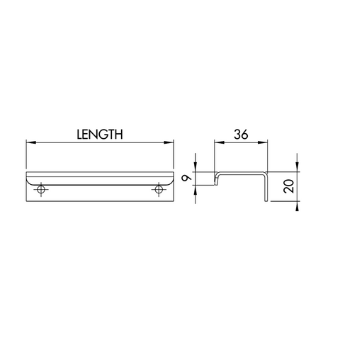 Dimensions drawing 1 — Lip-Pull Cabinet Handle | 30–400mm