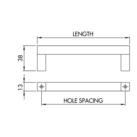 Dimensions drawing 2 — Handle Style 371 | 288mm & 416mm