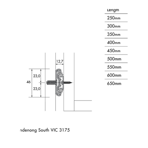 Dimensions drawing 1 — Ball Bearing Runner | 400mm / 450mm / 500mm