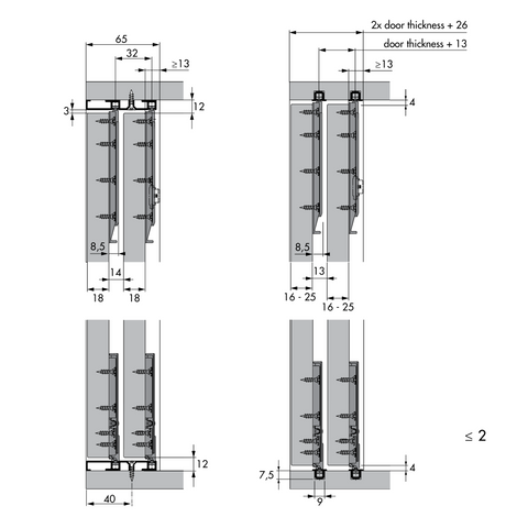 Dimensions drawing 2 — SlideLine M Inset Track Profiles | 2,500mm