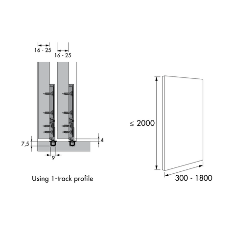 Dimensions drawing 3 — SlideLine M Inset Track Profiles | 2,500mm