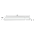 Dimensioned drawing — Häfele sliding pencil tray Standard for Supraplex drawers, 426mm opening, sizes in millimetres