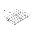 Dimensioned drawing — Häfele stainless steel cutlery tray, tray B (the wider tray), Nova Pro Scala and MX drawers