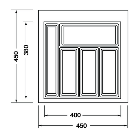 Dimensioned drawing — Häfele Classico 450 cutlery tray for a 500mm cabinet, tray 450mm wide (556.52.704)