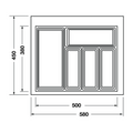 Dimensioned drawing — Häfele Classico 450 cutlery tray for a 600mm cabinet, tray 580mm wide (556.52.706)