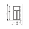Dimensioned drawing — Häfele Classico 450 cutlery tray for a 300mm cabinet, tray 250mm wide (556.52.700)