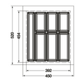 Dimensioned drawing — Häfele Classico 500 cutlery tray for a 500mm cabinet: 450 x 520mm as supplied, dashed line marks the 392 x 454mm trim minimum