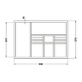 Dimensioned drawing — Häfele drawer insert with ring holder, felt lined, sizes in millimetres
