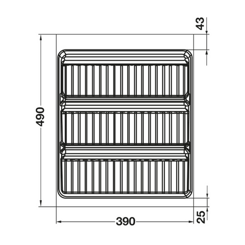 Dimensioned drawing — Häfele Salsa spice insert, compartment layout in millimetres