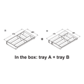 Dimensioned drawing — 900mm and 1000mm cabinets come with tray A (280mm wide) and tray B (380mm wide), both 478mm deep