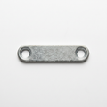 Zinc-finish steel joiner plate with rounded ends and two mounting holes on a white background