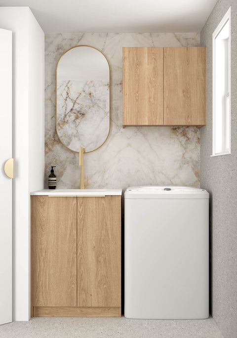 Byron Natural Oak Mini Laundry Cabinet with Stone Top Set (Style B)