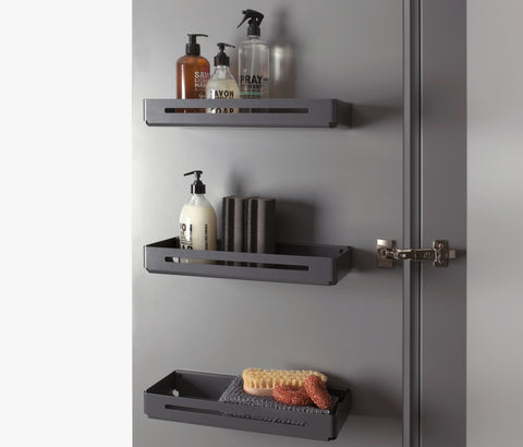 Peka Tablo Libell anthracite door-mounted trays organising hand soap, spray bottles and cleaning brushes