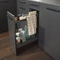 Peka Pinello Towel anthracite pull-out extended from a base cabinet, holding tea towels and spray bottles