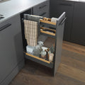 Peka Pinello Towel anthracite pull-out with towel rail and cleaning products in a dark kitchen base cabinet