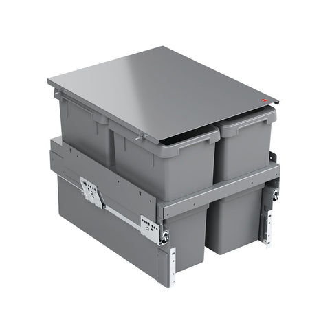 Hailo Euro Cargo three-pail waste bin in anthracite steel