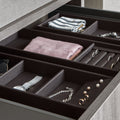Night Ring Tray External Dimensions (W x D x H): 150mm x 410mm x 50 mm Finish: Moka BrownElephant GreyTaupe NOTE: Available 4-6 weeks from order placement. Hafele