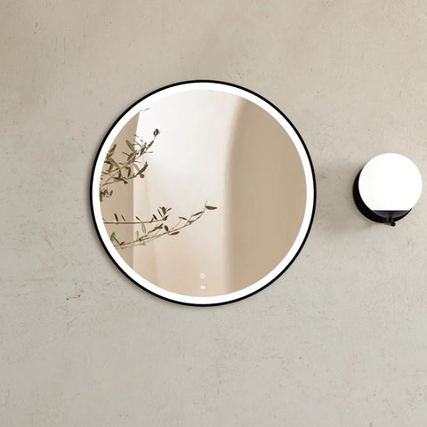 BONDI LED Round Metal Frame Mirror 800x800mm Matte Black