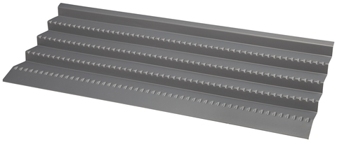 Häfele Salsa Pro spice tray in anthracite, shown at an angle so the stepped ramps and the grip ribs along each step are visible
