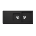 Quartz 1 & 3/4 Bowl Sink Features: 1 & 3/4 BowlPush/pull plug waste connectionsTop and under mount installationImpact, stain and heat resistant Material: 80% Quartz15% Acrylic Finish: Black OnyxWhite Alpina Dimensions (L x W x D): 1160 x 500 x 180mm Bowl