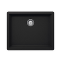 Quartz Laundry Sink Features: Single Laundry bowlPush/pull plug waste connectionsTop and under mount installationImpact, stain and heat resistant Material: 80% Quartz15% Acrylic Finish: Black OnyxWhite Alpina Dimensions (L x W x D): 550 x 430 x 200mm Bowl