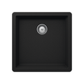 Quartz Single Bowl Sink Features: Single bowlPush/pull plug waste connectionsTop and under mount installationImpact, stain and heat resistant Material: 80% Quartz15% Acrylic Finish: Black OnyxWhite Alpina Dimensions (L x W x D): 450 x 430 x 200mm Bowl siz
