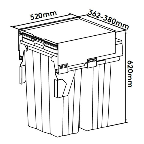 Teramo Bin 62l (2 X 31l), 400mm Module, Soft-closing (Onyx Grey)