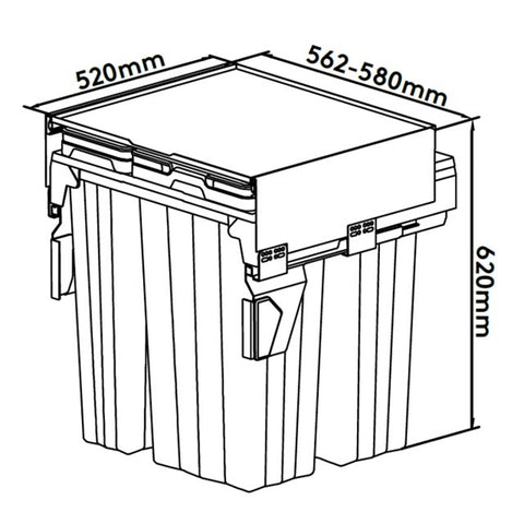 Teramo Bin 94l (2 X 16l, 2 X 31l), 600mm Module, Soft-closing (Onyx Grey)