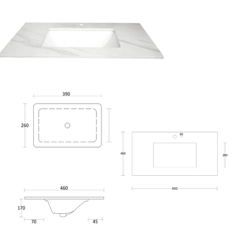BOSTON Wall Hung Vanity 900mm Matte White-Clearance