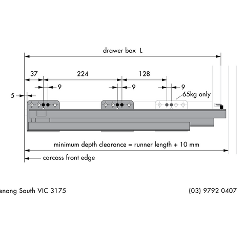 Dimensions drawing 4 — Concealed Runner | 500mm–550mm