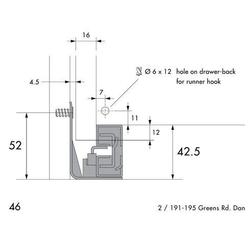 Dimensions drawing 3 — Concealed Soft-Close Drawer Runner | 300–550mm