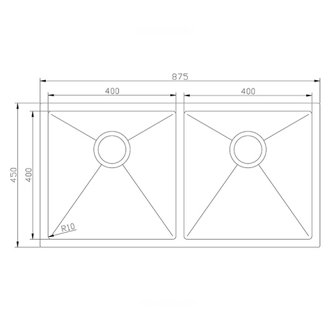 Sink Double Bowl Gun Metal 875mm