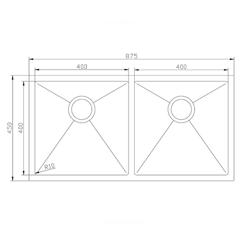 Sink Double Bowl Stainless Steel 875mm