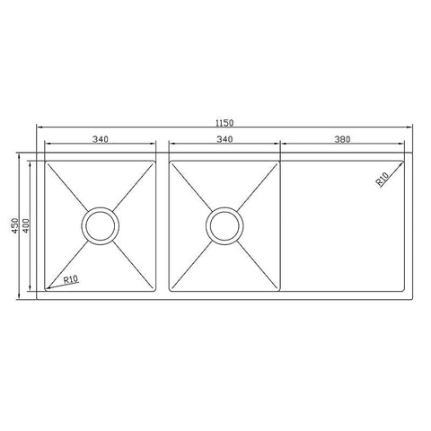 Sink Double Bowl Stainless Steel with Drainer 1150mm