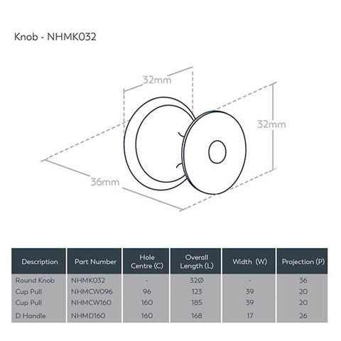 New Hampton Round Knob 32mm Matt Brass